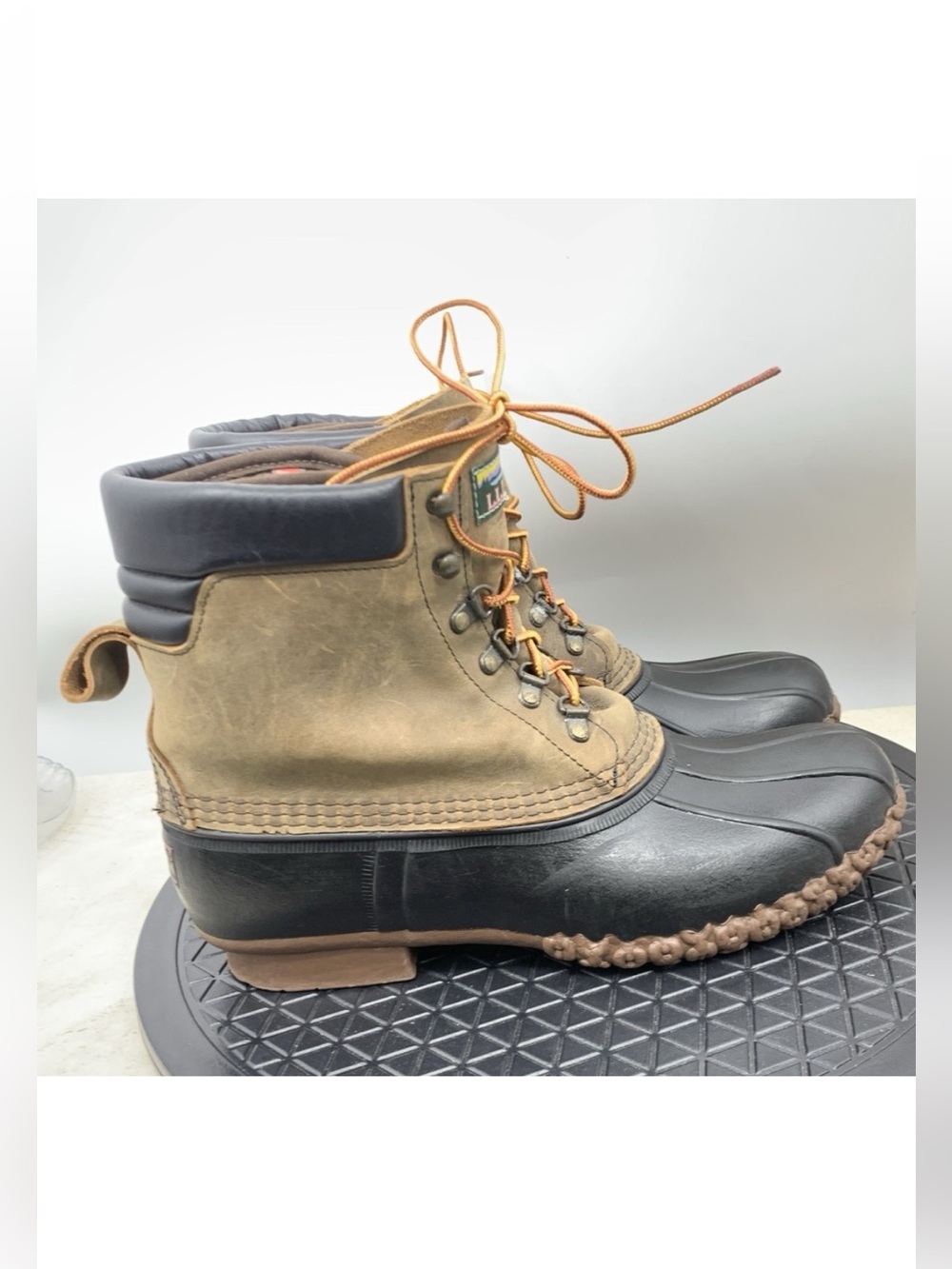 LL Bean Duck Boots Men Size 10 Shoes Brown Leather Black Rubber Liner 8" Mid